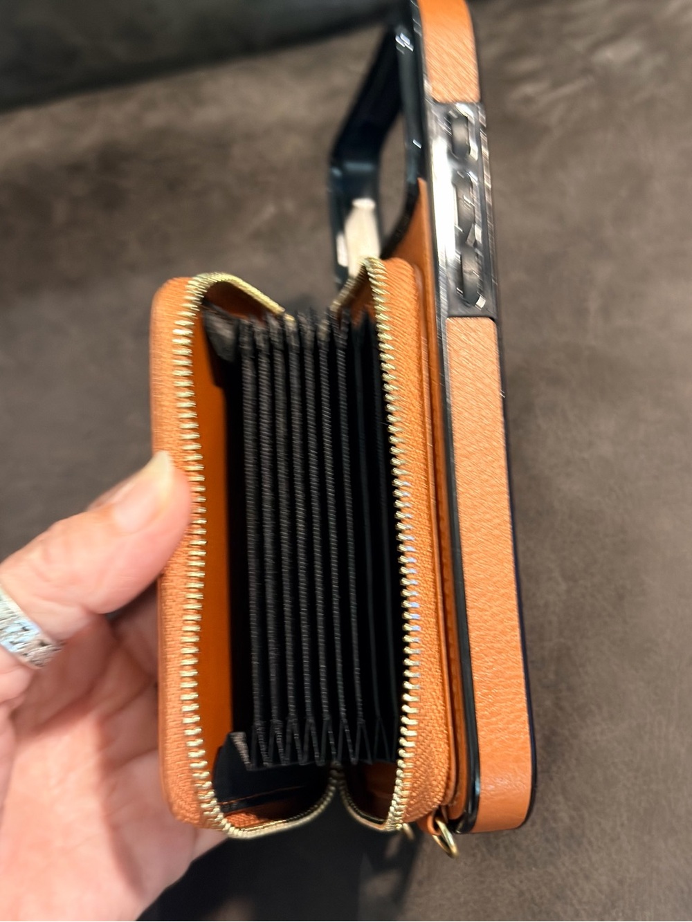 iPhone 17 Pro Max Leather Tan Accordion Crossbody Phone Case
